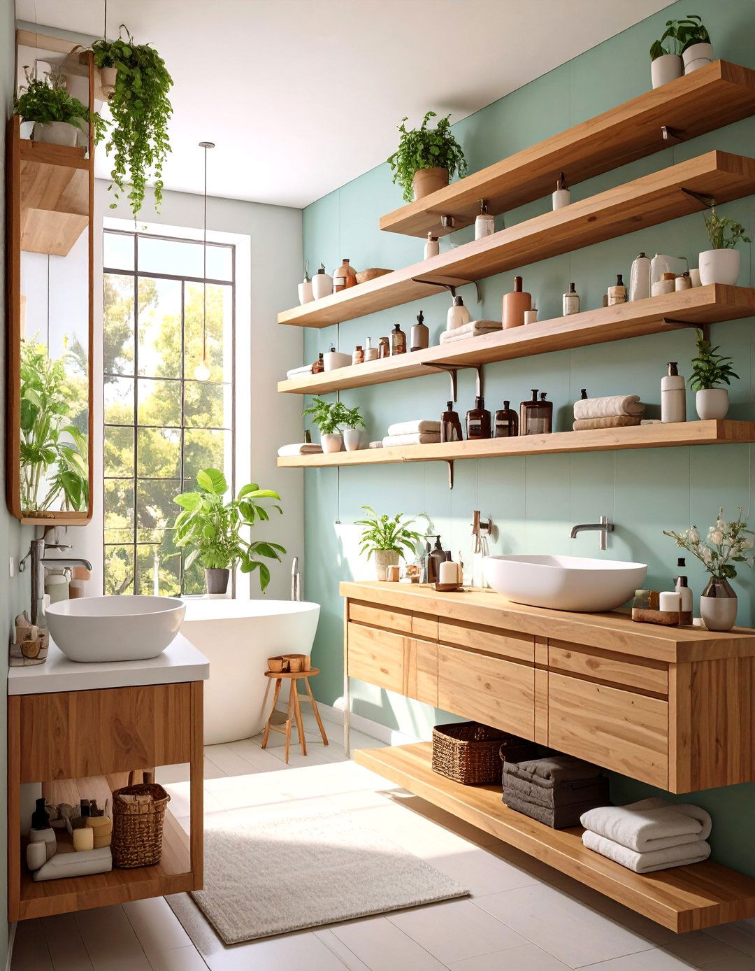 Asymmetrical Floating Shelves Layout - 30 floating shelves bathroom ideas