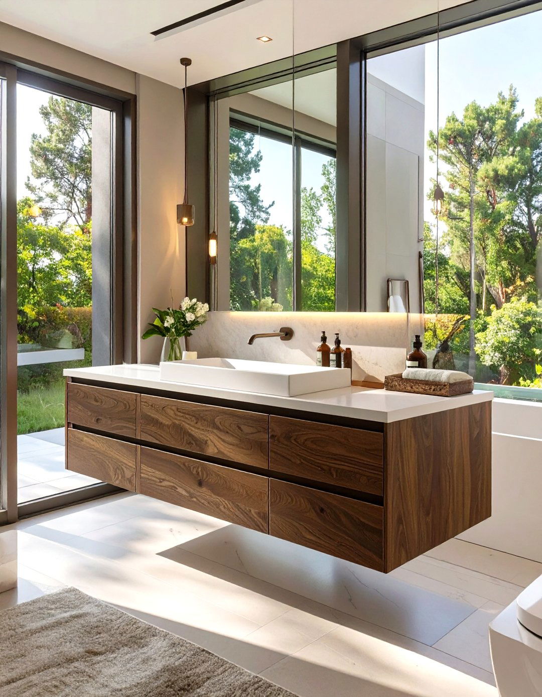 Asymmetrical Floating Vanity - 30 vanity inspo ideas