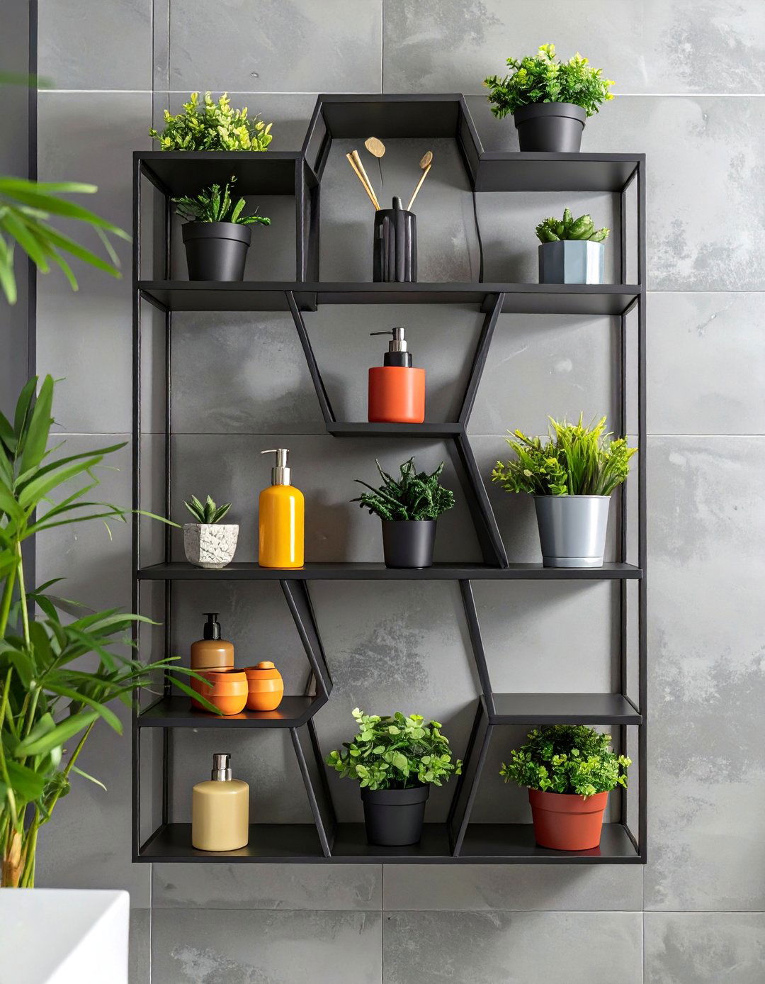 Asymmetrical Geometric Bathroom Shelf - 30 bathroom shelf ideas