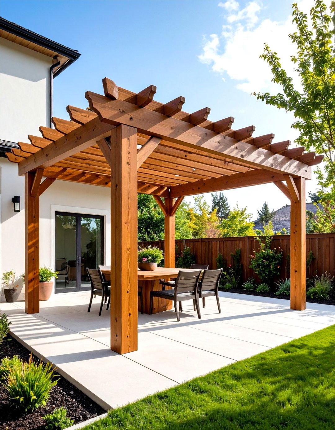Attached Cedar Wood Pergola - 30 patio pergola ideas
