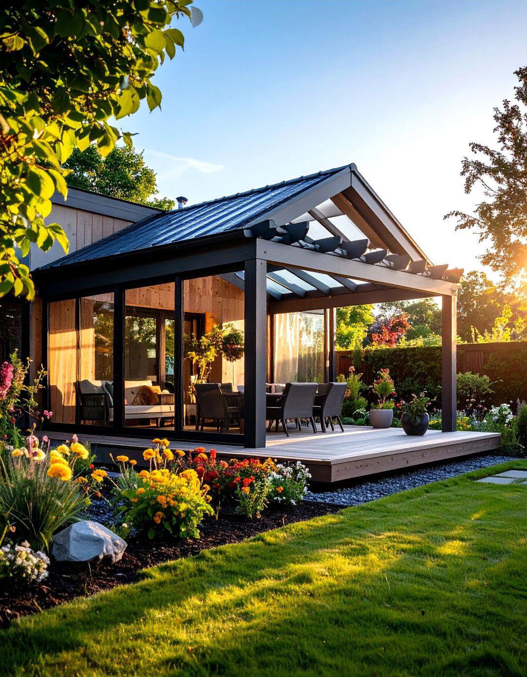 Attached Pergola with Polycarbonate Panels - 30 patio roof ideas attached to house