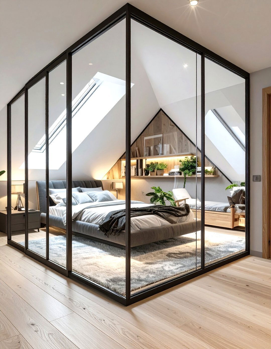 Attic Bedroom with a Glass Wall - 30 modern attic bedroom ideas