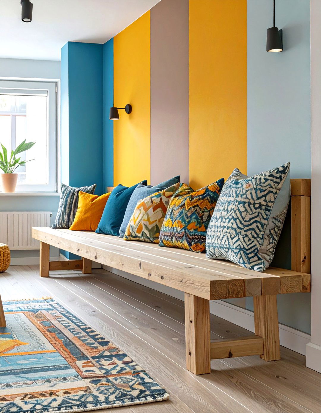 Backless Bench with Cushions - 30 small home theater seating ideas