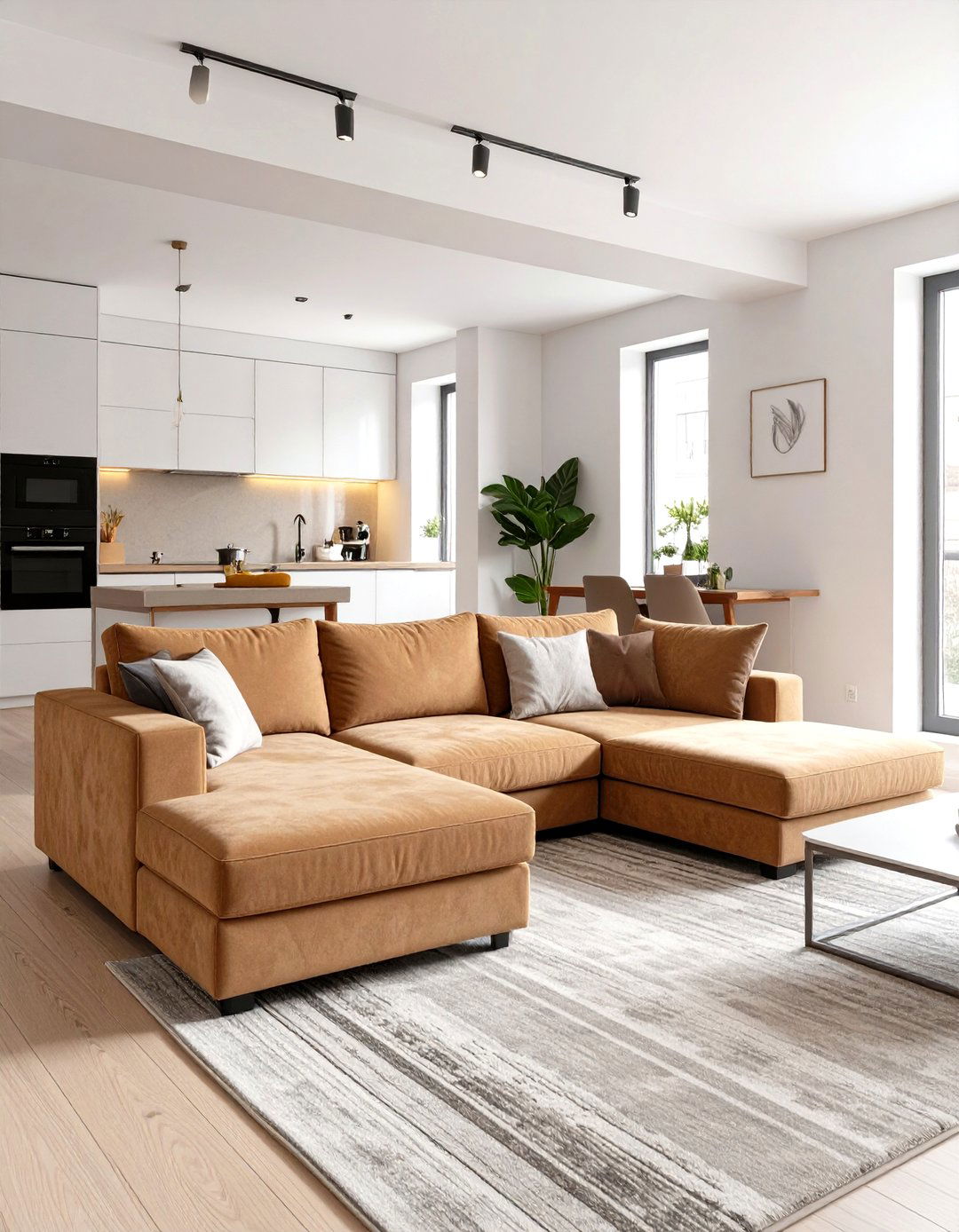 Backless Sectional Layout for Open Sightlines - 30 small living room sectional layout ideas