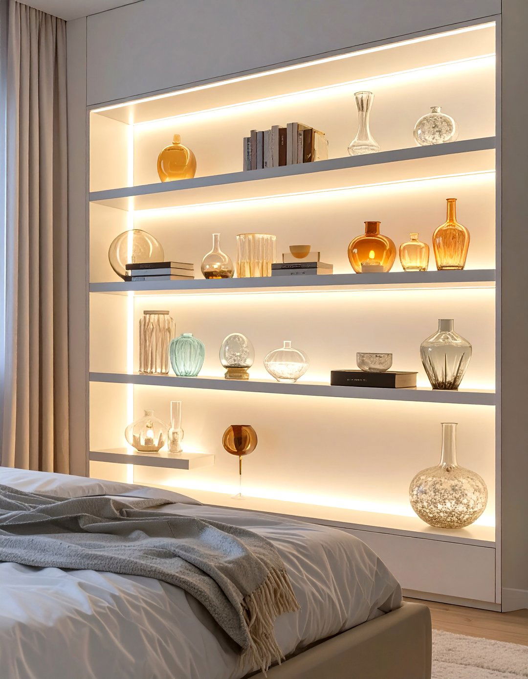 Backlit LED Bedroom Shelves - 30 bedroom shelf ideas