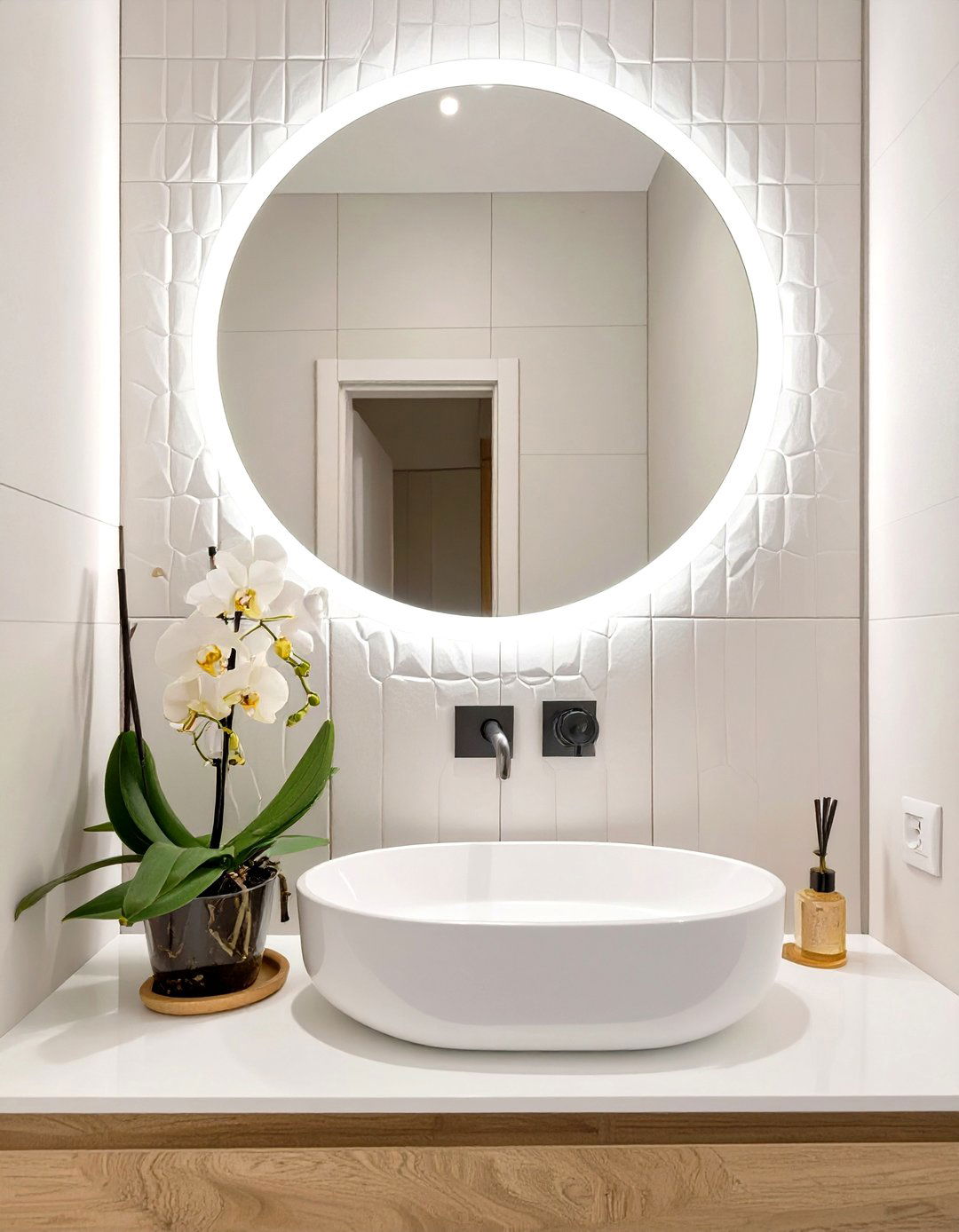 Backlit LED Vanity Mirror - 30 small spa bathroom ideas