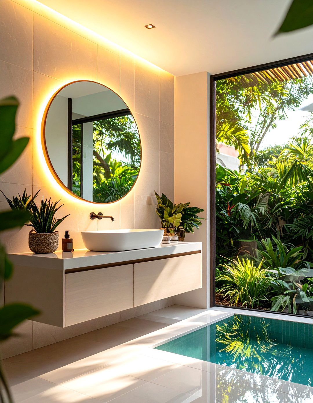 Backlit Mirror Feature - 30 pool bathroom ideas
