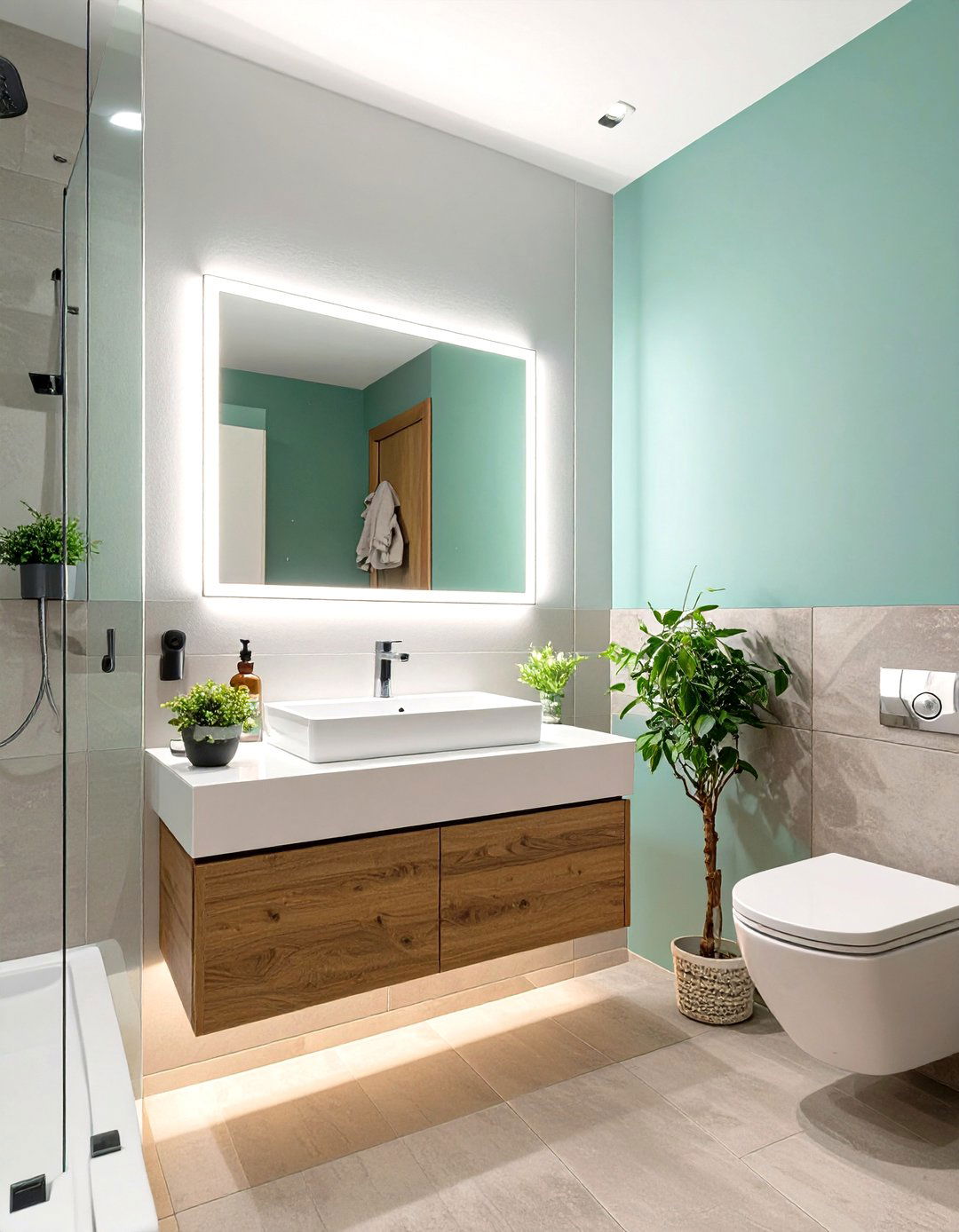 Backlit Mirror for Ambient Lighting - 30 small bathroom inspo ideas