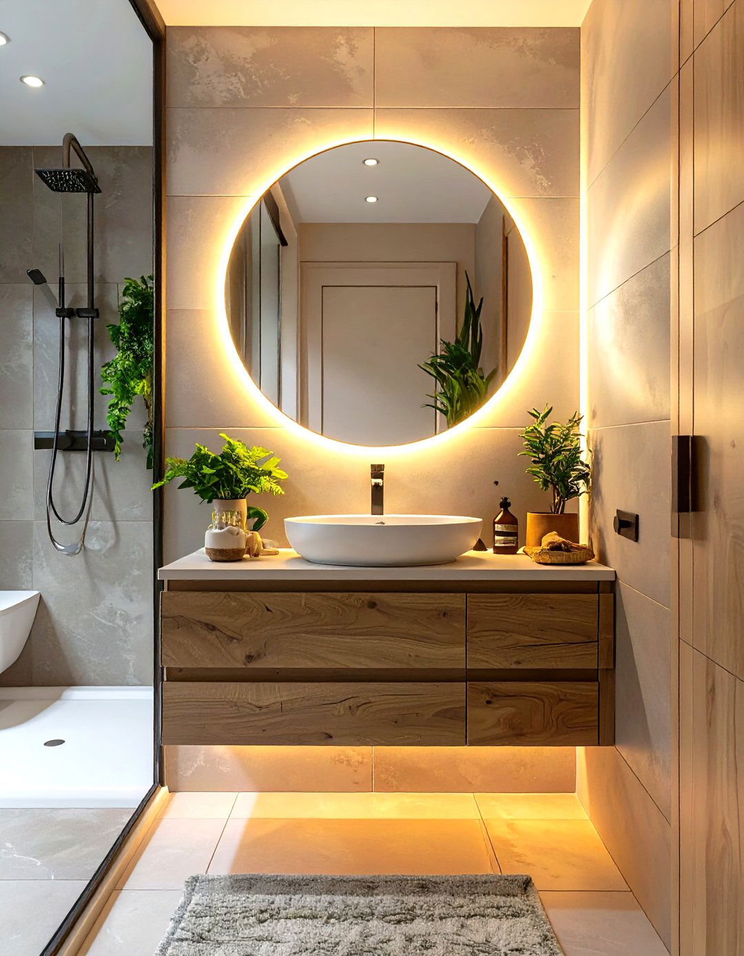 Backlit Mirror for Ambient Lighting - 30 small bathroom remodel ideas with shower