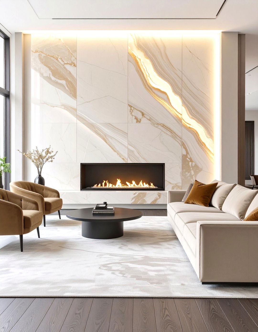 Backlit Onyx Fireplace Surround - 30 modern fireplace accent wall ideas