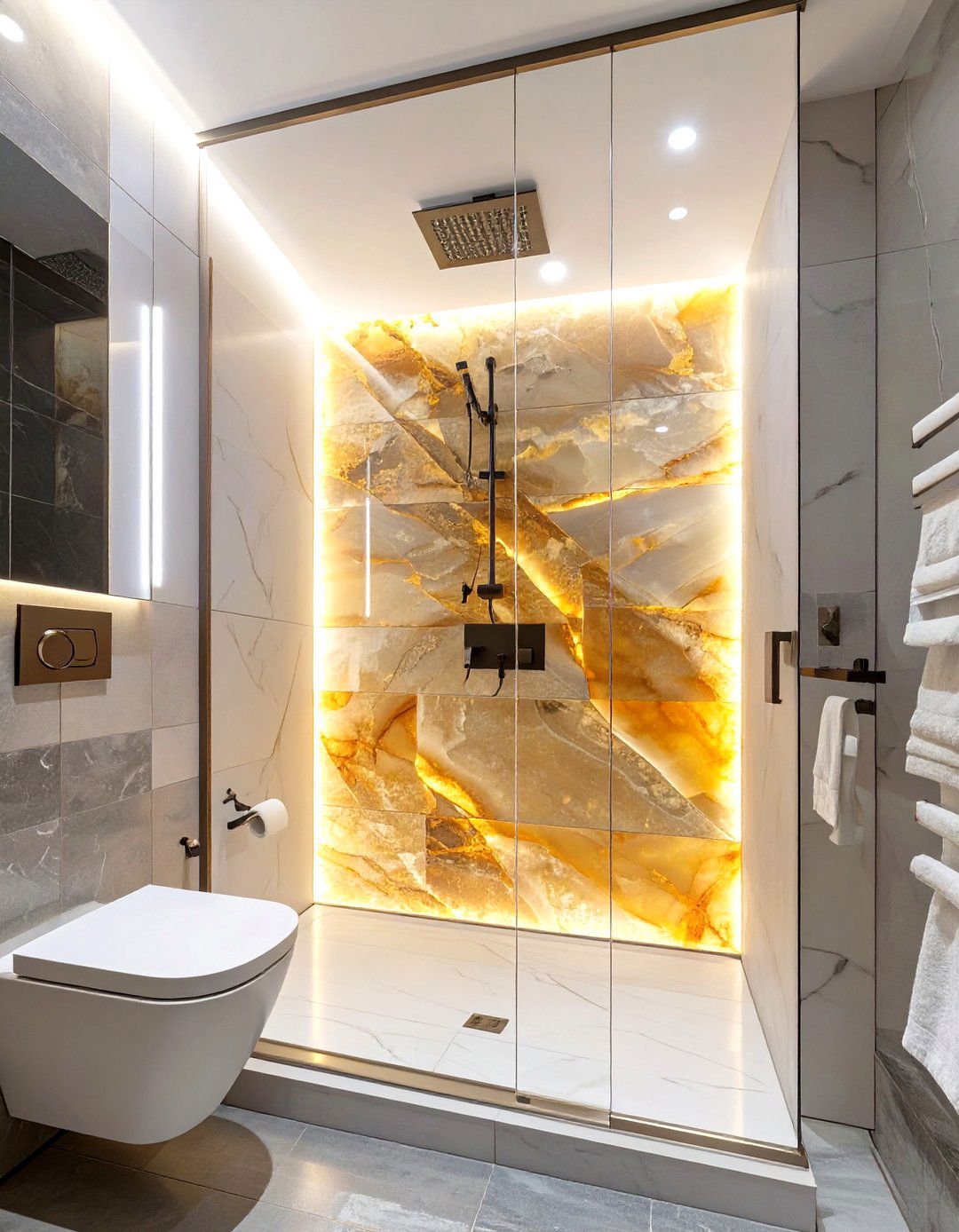 Backlit Onyx Panel Shower Surround - 30 shower surround ideas