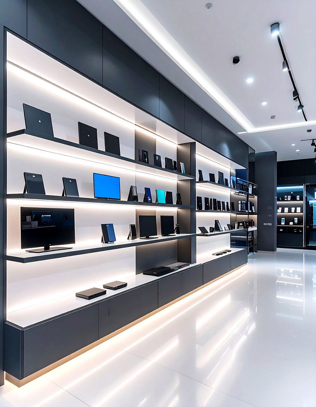 Backlit Product Showcase Wall - 30 professional office wall decor ideas