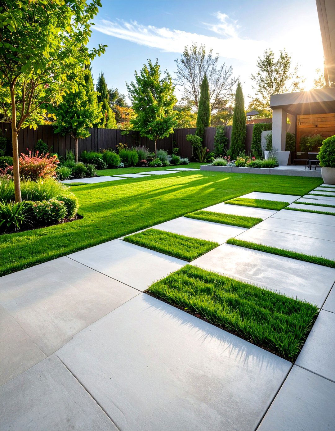 Backyard Concrete Slabs with Grass Joints - 30 backyard concrete ideas