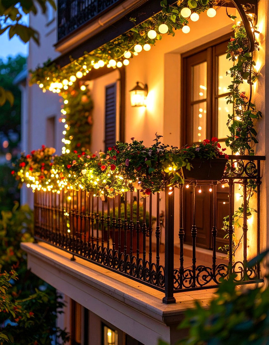 Balcony Railing Wrapped Outdoor String Lights - 30 outdoor string light ideas