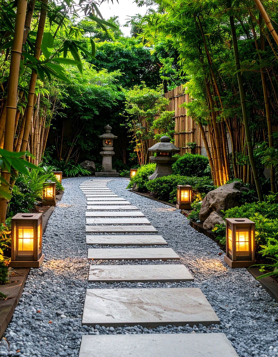 Bamboo Bordered Gravel Path - 30 backyard pathway ideas
