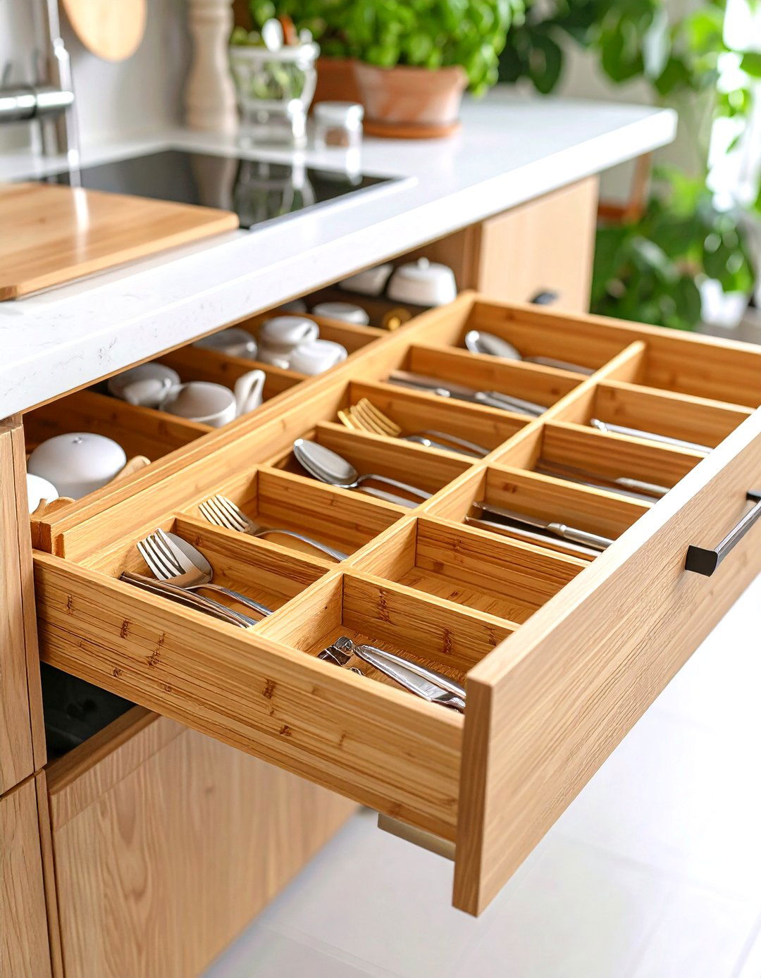 Bamboo Cutlery Tray Dividers - 30 kitchen drawer organizer ideas