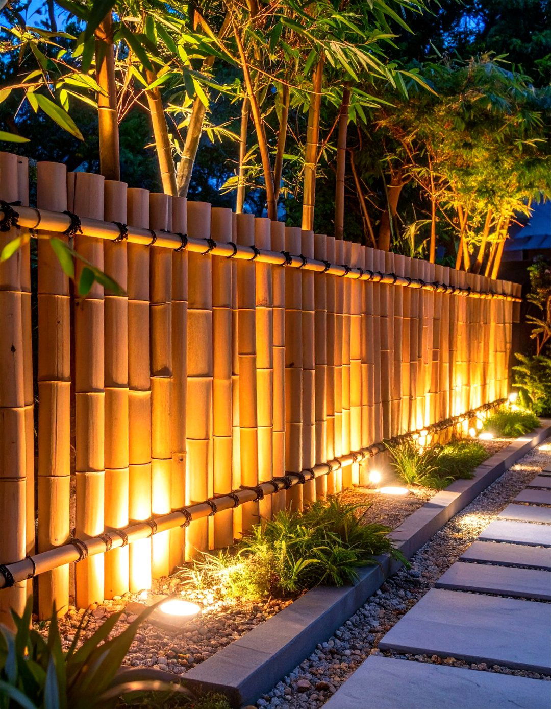 Bamboo Fence Accent Lighting - 30 outdoor fence lighting ideas