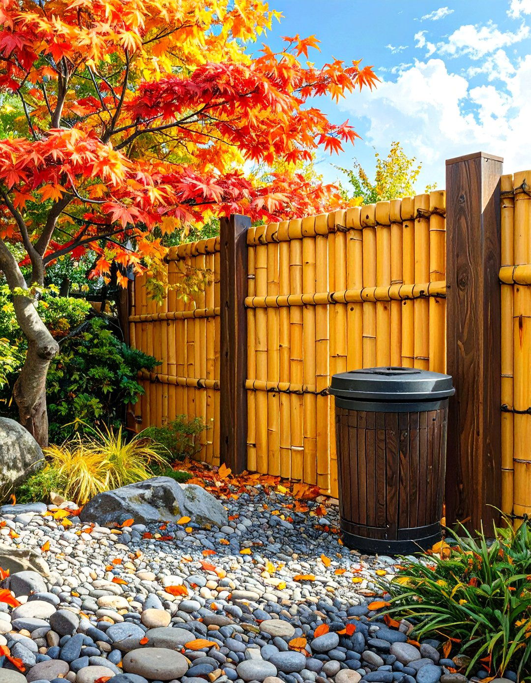 Bamboo Fencing Garbage Can Screen - 30 outdoor garbage can storage ideas