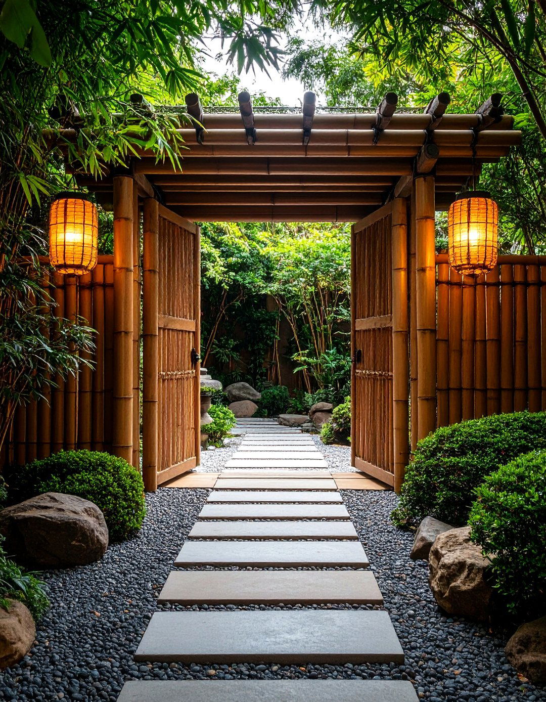 Bamboo Forest Inspired Gate - 30 backyard gate ideas