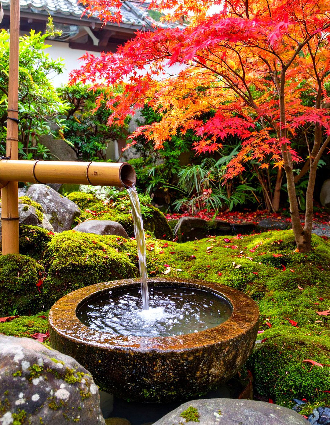 Bamboo Front Yard Water Spout - 30 small front yard fountain ideas