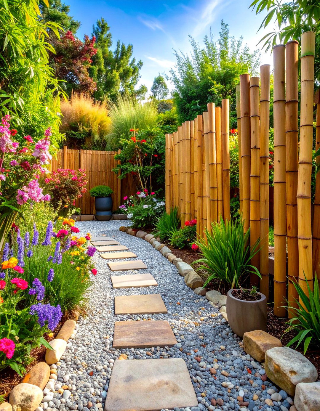 Bamboo Pole Patio Edging - 30 patio edging ideas