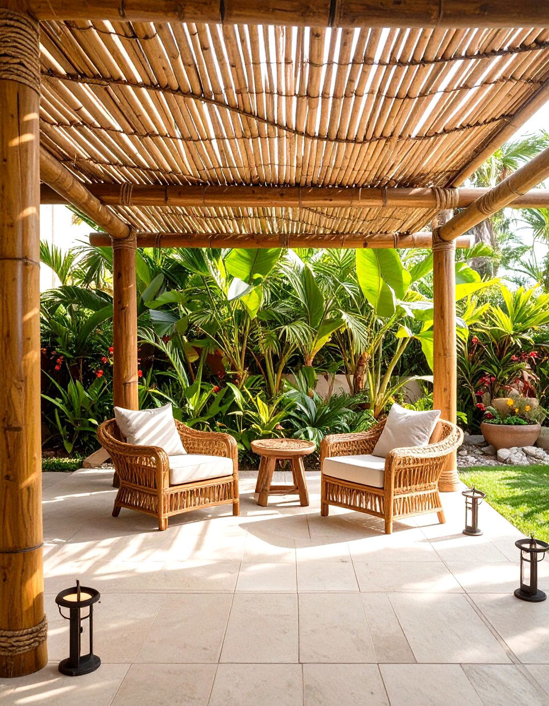 Bamboo Pole Pergola - 30 cheap patio cover ideas