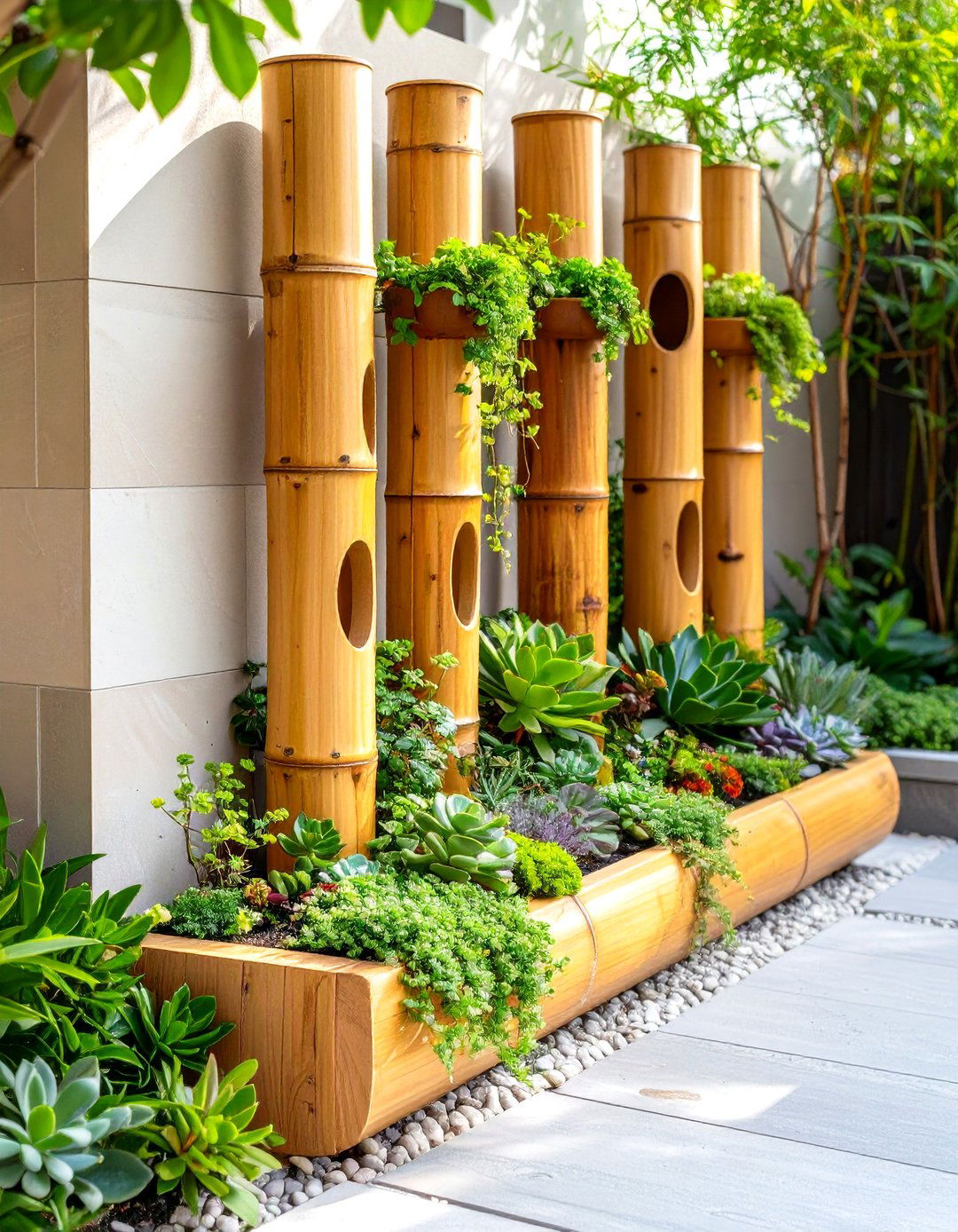Bamboo Pole Vertical Planter - 30 vertical garden ideas