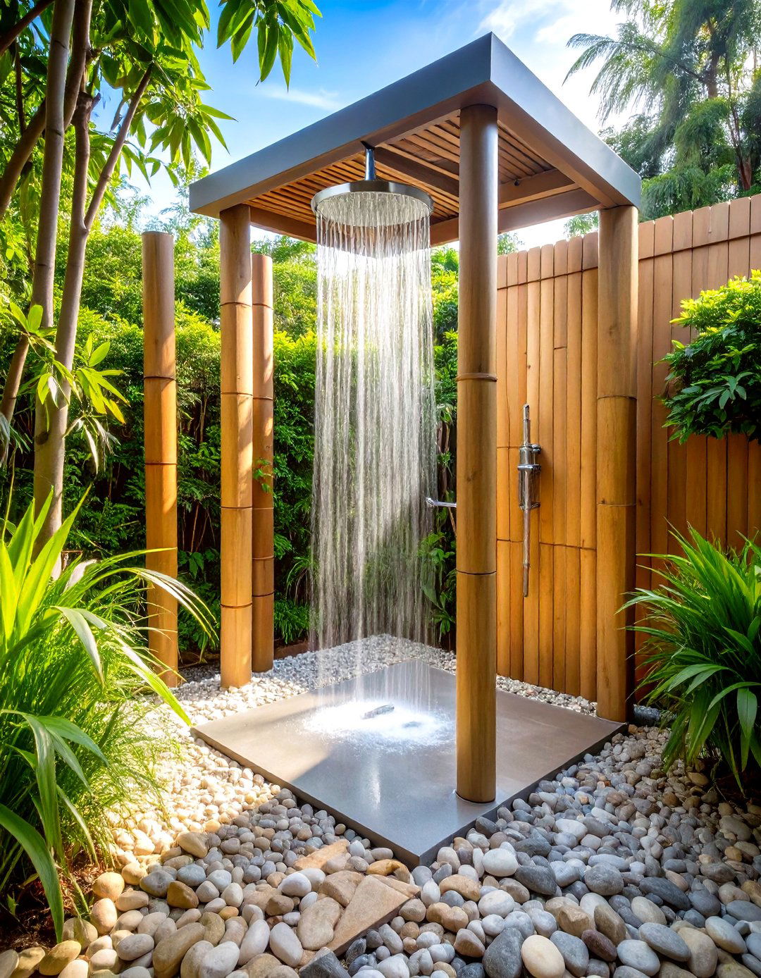 Bamboo Privacy Screen Outdoor Shower - 30 outdoor showers ideas