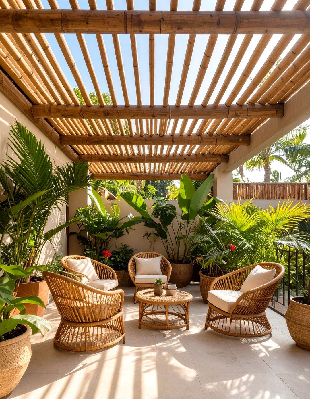 Bamboo Roll Out Patio Roof - 30 cheap patio roof ideas