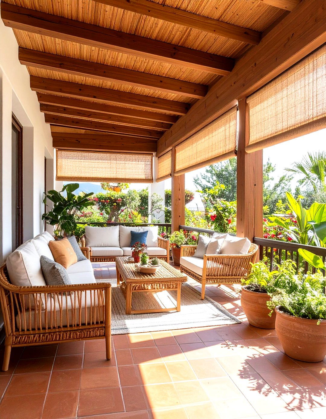Bamboo Roll Up Blinds for a Porch - 30 outdoor shade ideas
