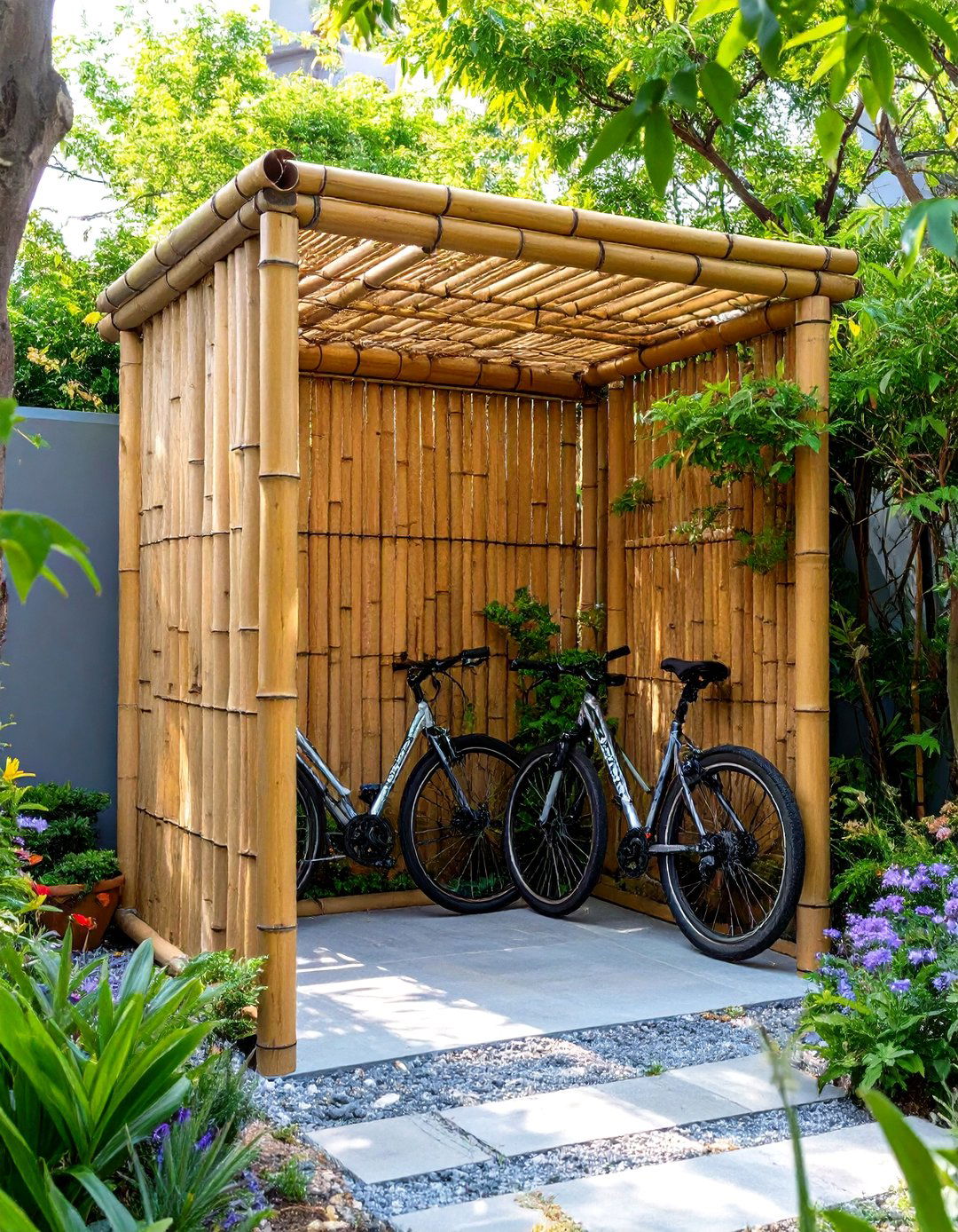 Bamboo Screen Bike Enclosure - 30 outdoor bike storage ideas