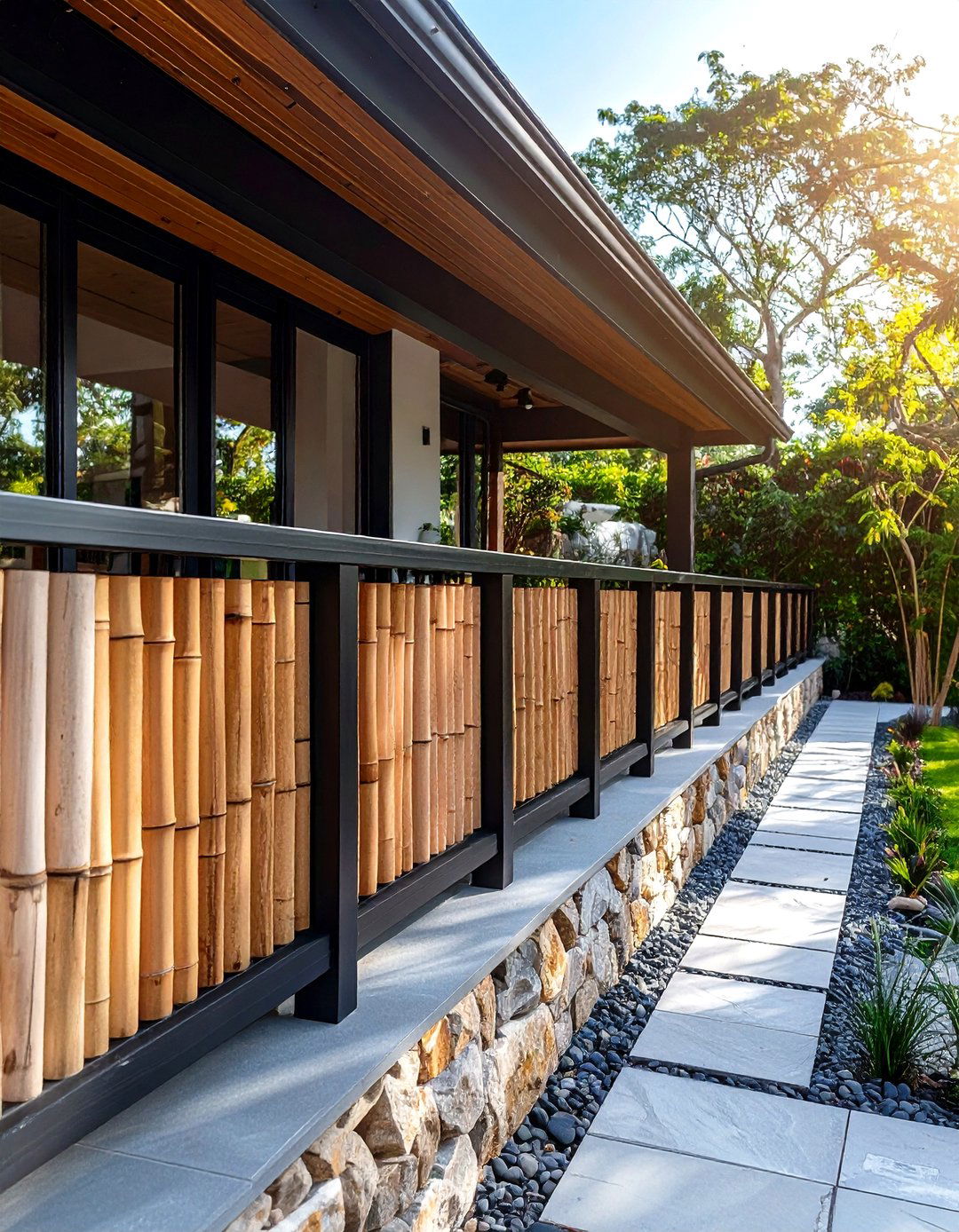 Bamboo Screen Privacy Railing - 30 inexpensive deck railing ideas