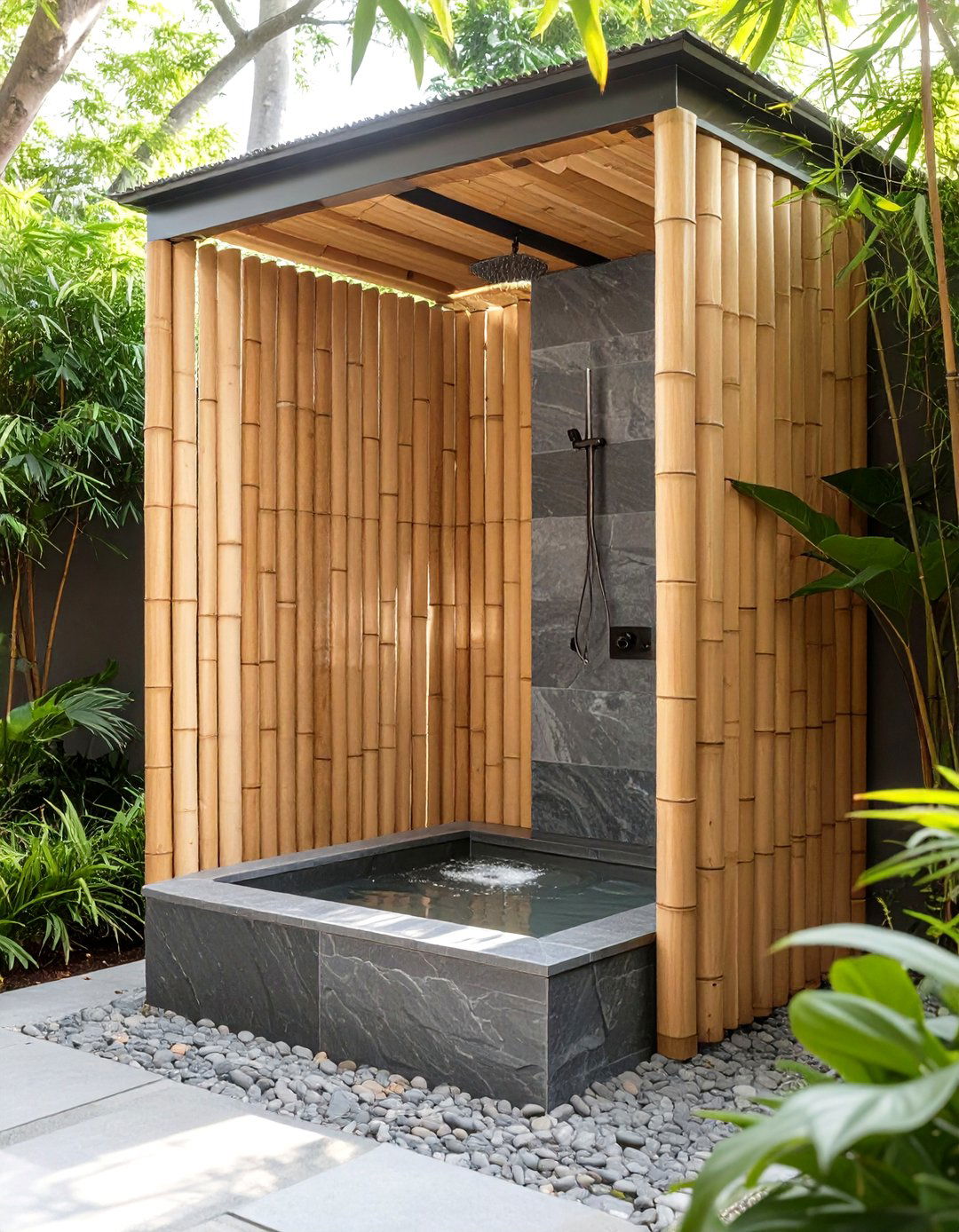 Bamboo Screen Privacy Wall - 30 rustic outdoor shower ideas
