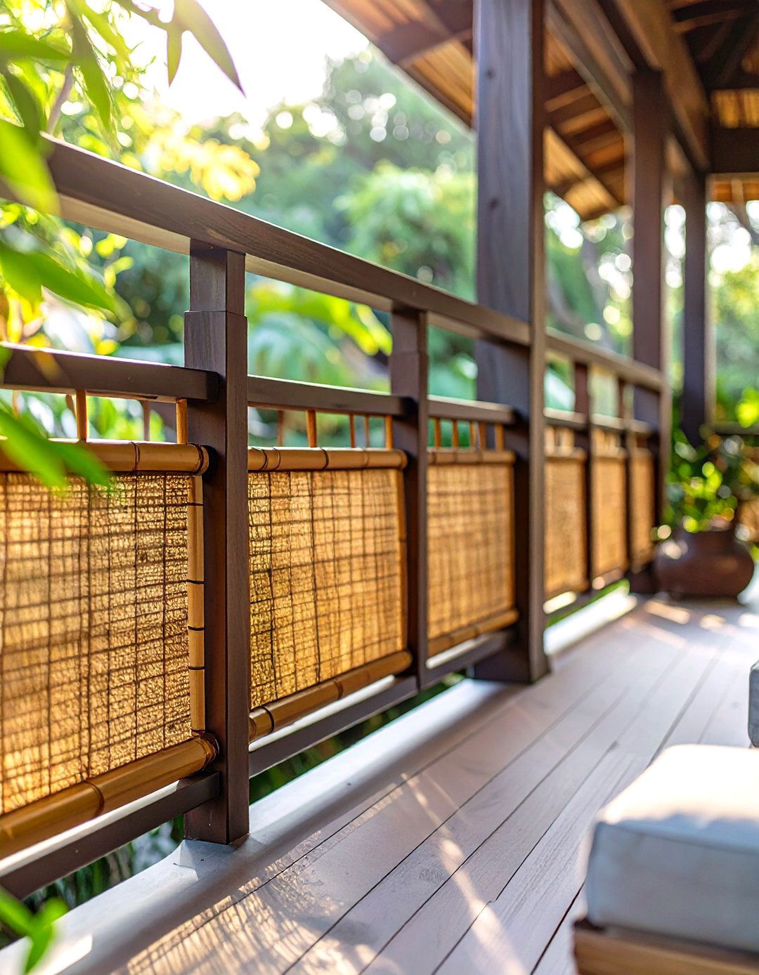 Bamboo Screening Railing - 30 cheap deck railing ideas