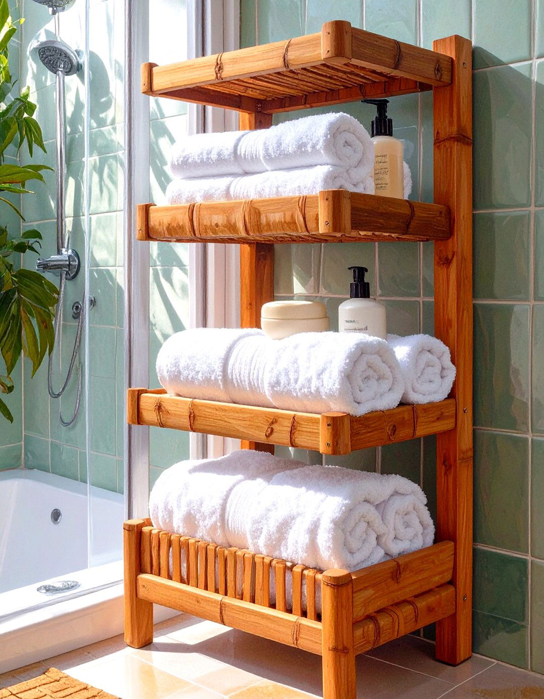 Bamboo Shower Shelf Caddy - 30 shower shelf ideas