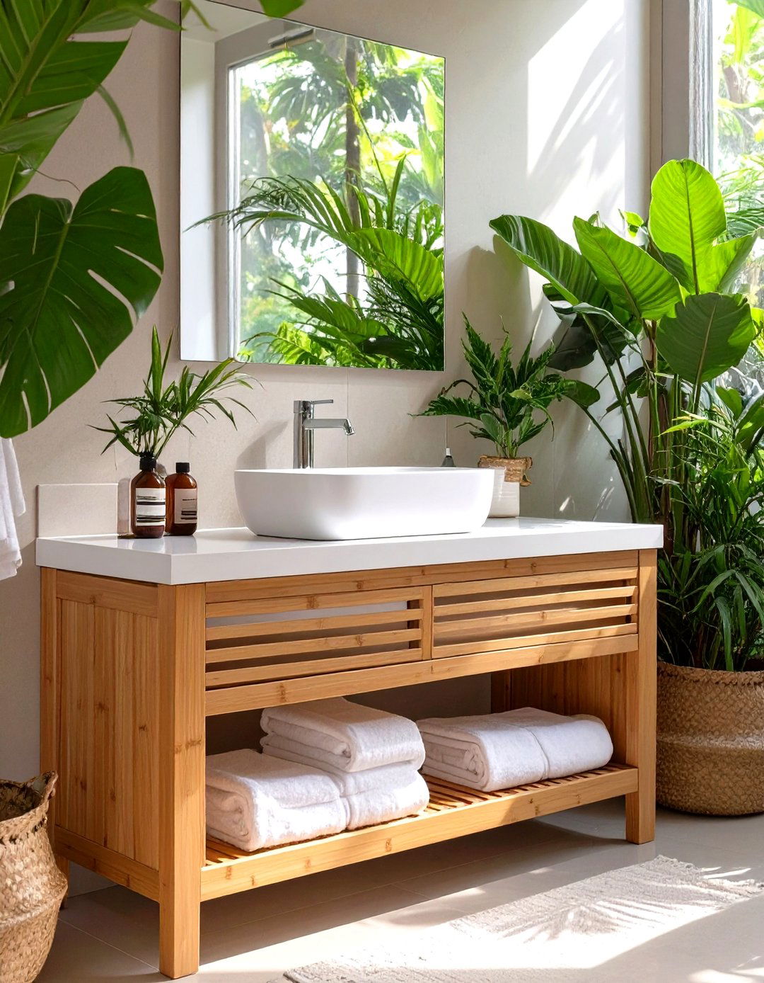 Bamboo Vanity for a Natural Spa Vibe - 30 vanity inspo ideas