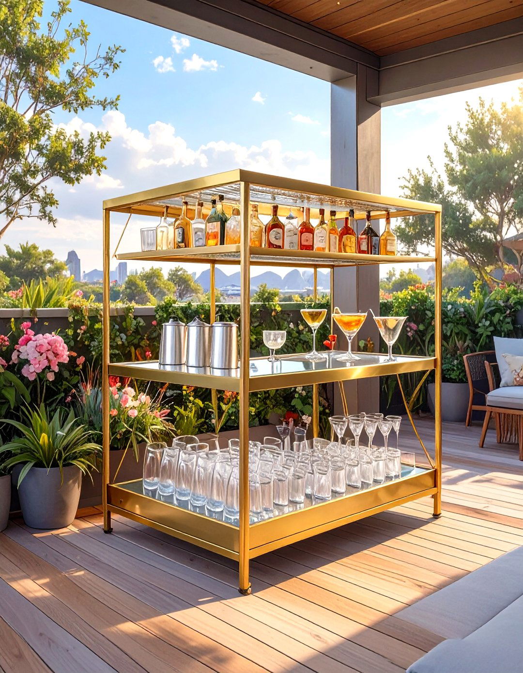 Bar Cart for Mobile Serving - 30 small deck decorating ideas