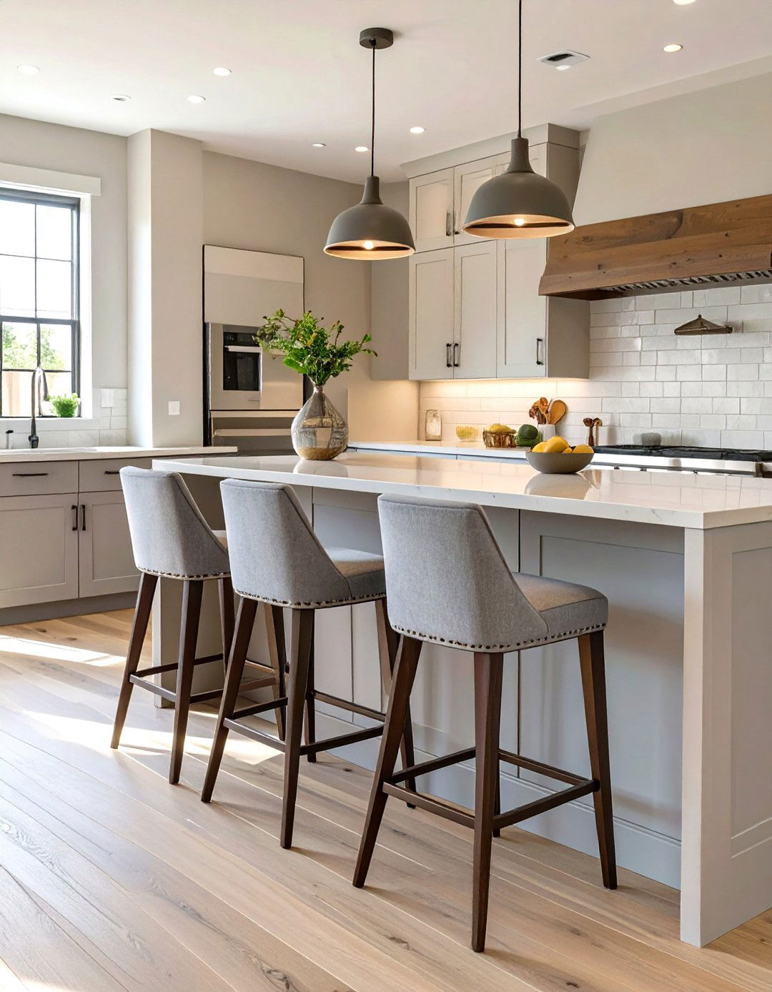 Bar Stools with Simple Upholstery - 30 transitional kitchen design ideas