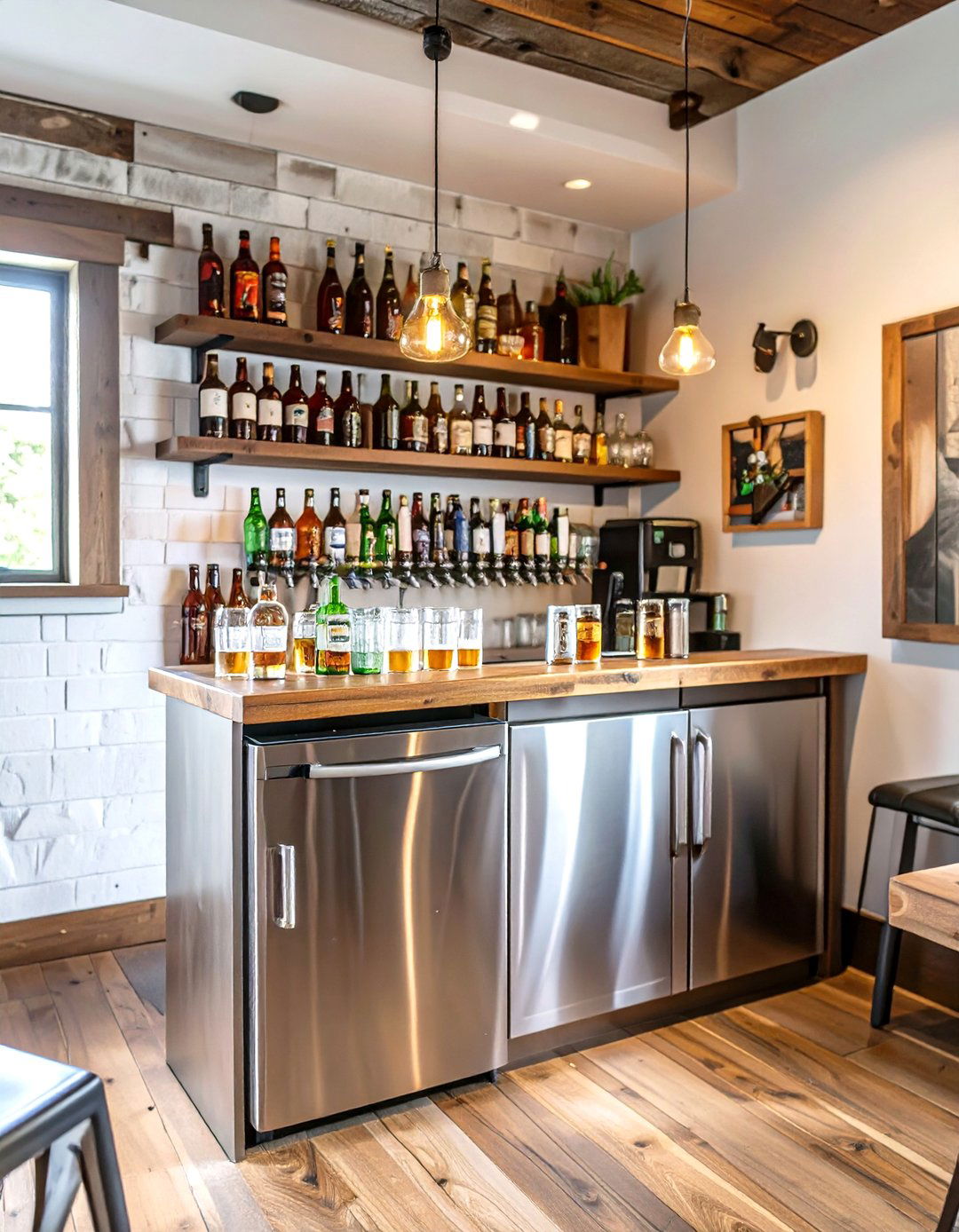 Bar with a Built In Mini Fridge - 30 small man cave bar ideas