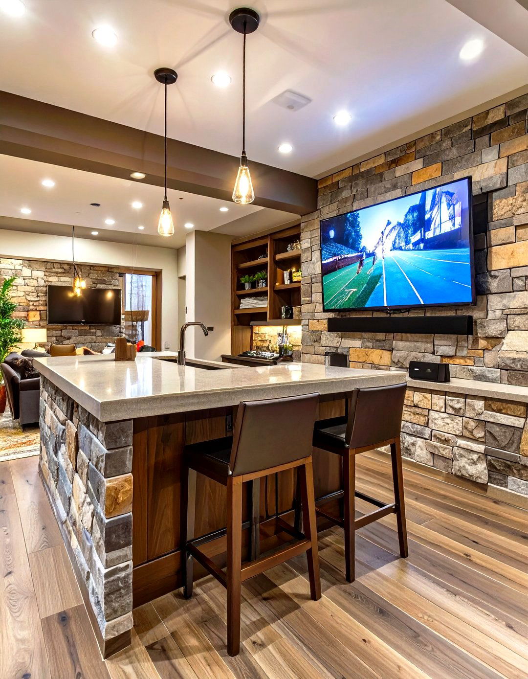 Basement Wet Bar with a TV - 30 wet bar basement bar ideas