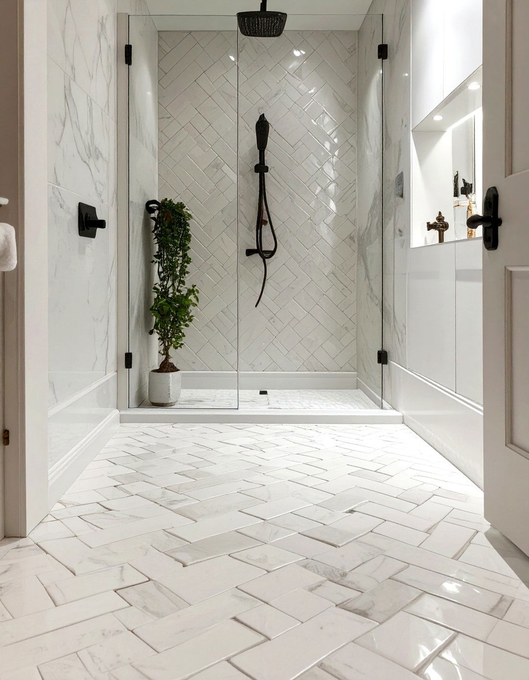 Basket Weave White Marble Shower Tile - 30 white shower tile ideas