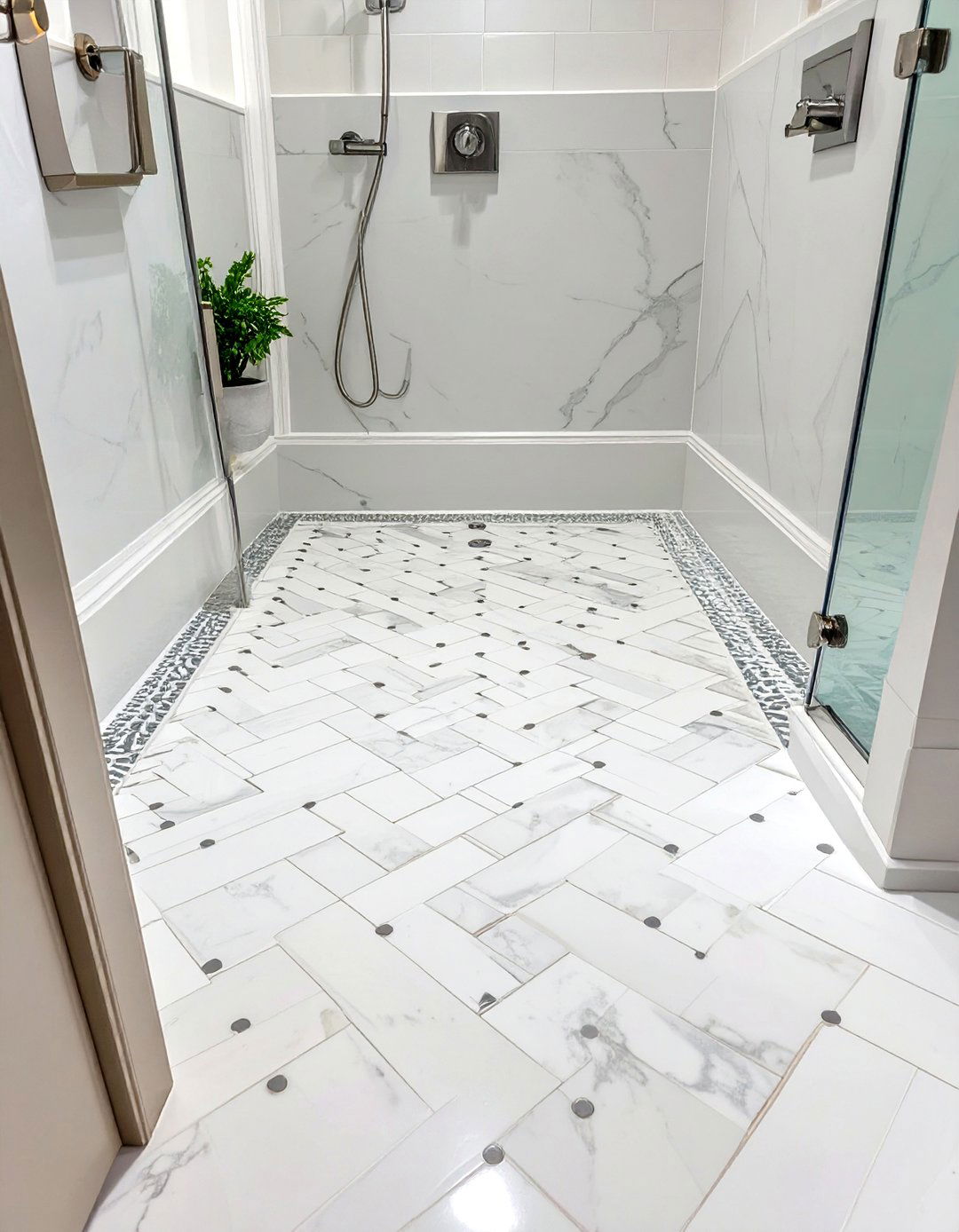 Basketweave Marble Tile Shower Floor - 30 shower floor ideas