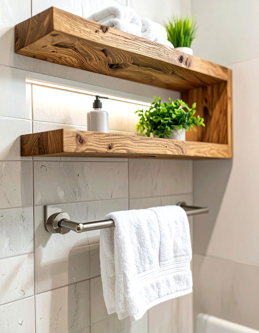 Bathroom Shelving with Integrated Towel Bar - 30 bathroom shelving ideas
