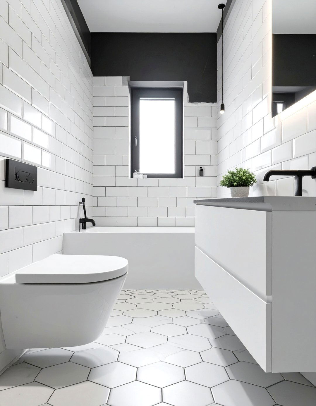 Bathroom with Black Grout for Definition - 30 black and white bathroom ideas