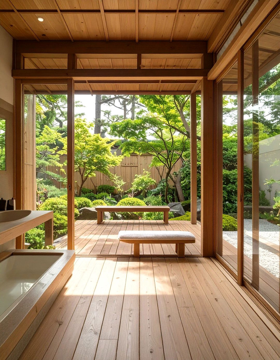 Bathroom with Engawa Style Deck - 30 japanese bathroom design ideas