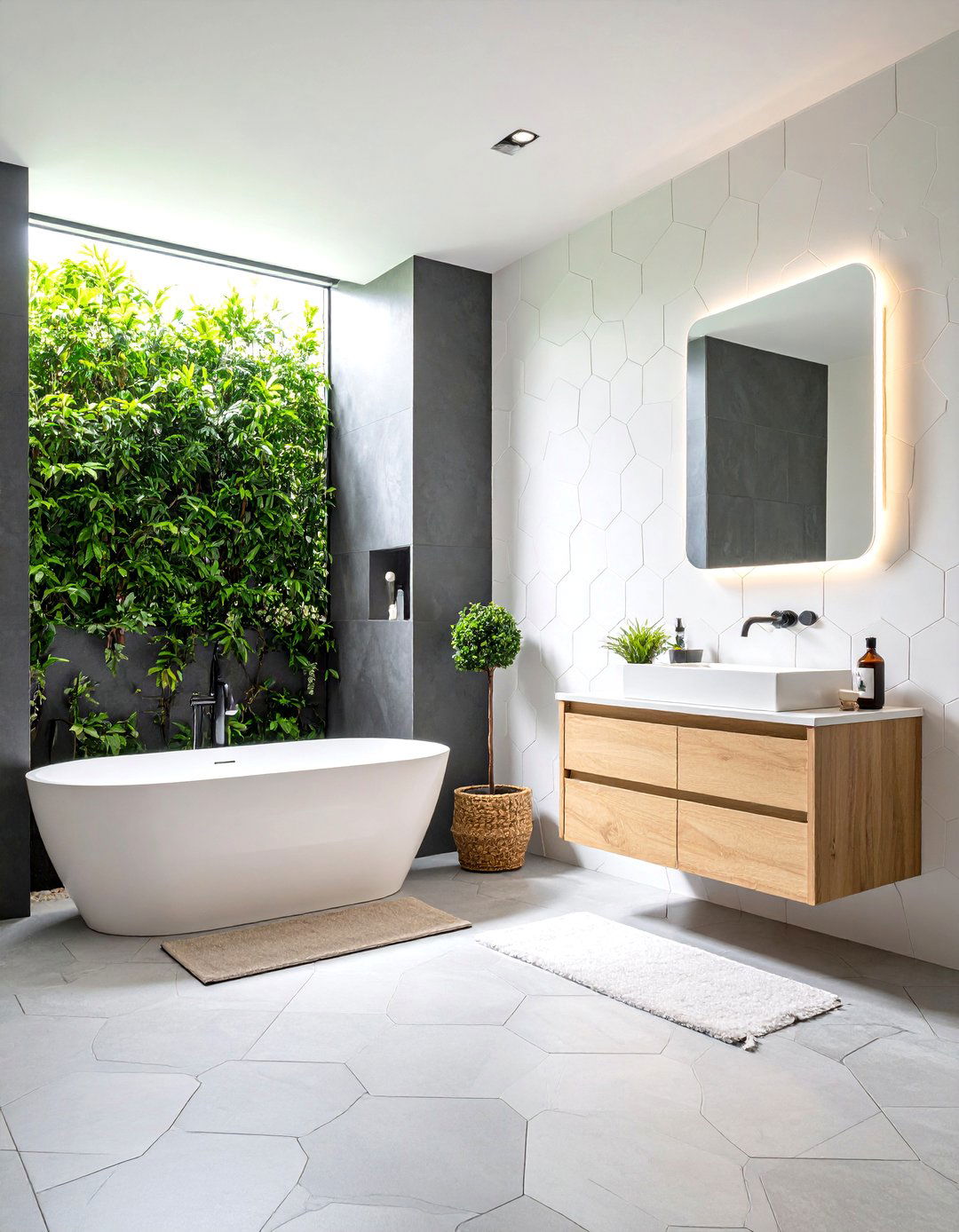 Bathroom with Gray Grout and White Tile - 30 gray and white bathroom ideas