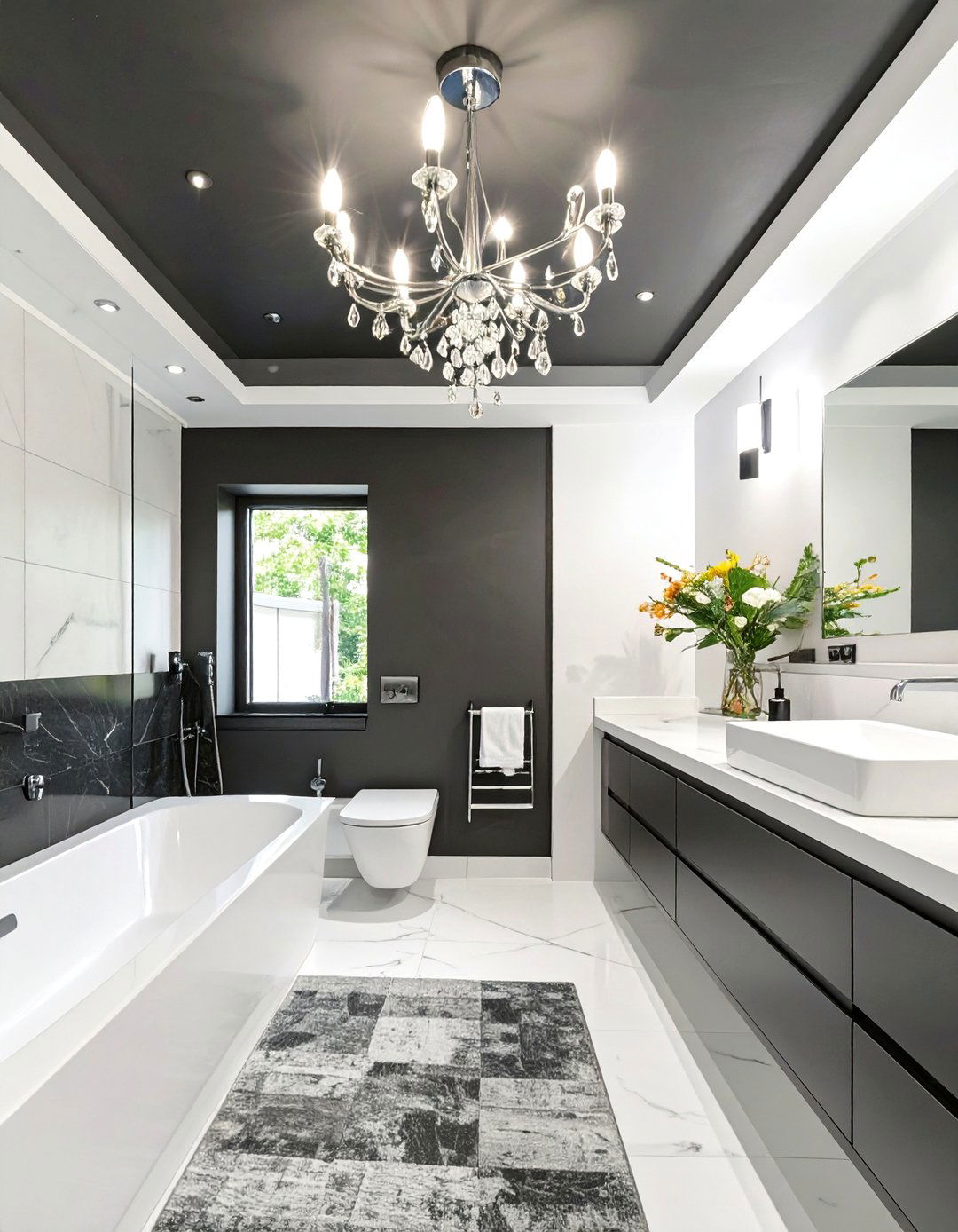 Bathroom with a Black Ceiling - 30 black and white bathroom ideas