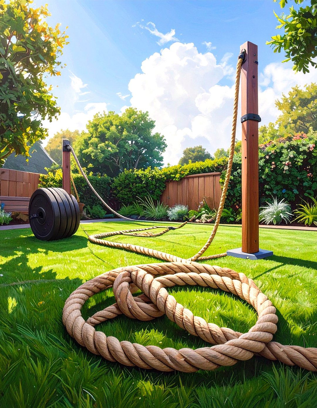 Battle Rope and Sled Pull Station - 30 outdoor gym ideas