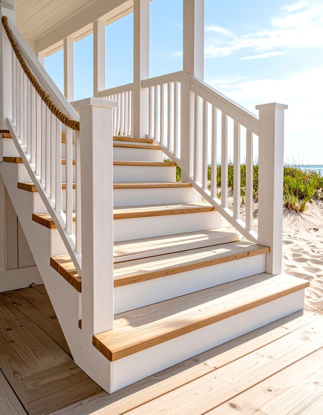 Beach House Style Whitewashed Steps - 30 deck steps ideas