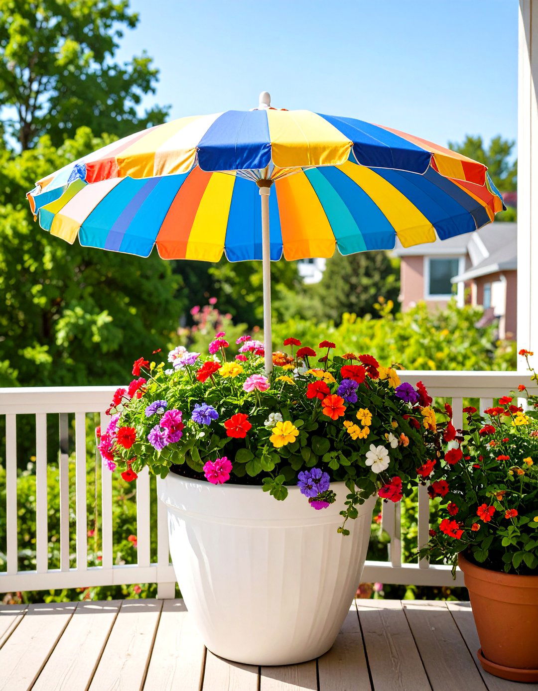 Beach Umbrella in a Planter - 30 patio shade ideas on a budget